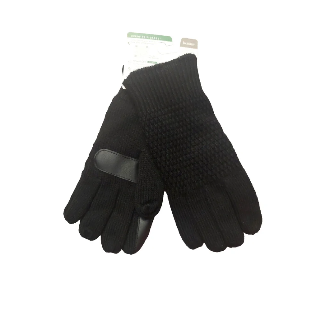 Isotoner Signature Black Textured Knit Water-Repellent Gloves Sz One Size